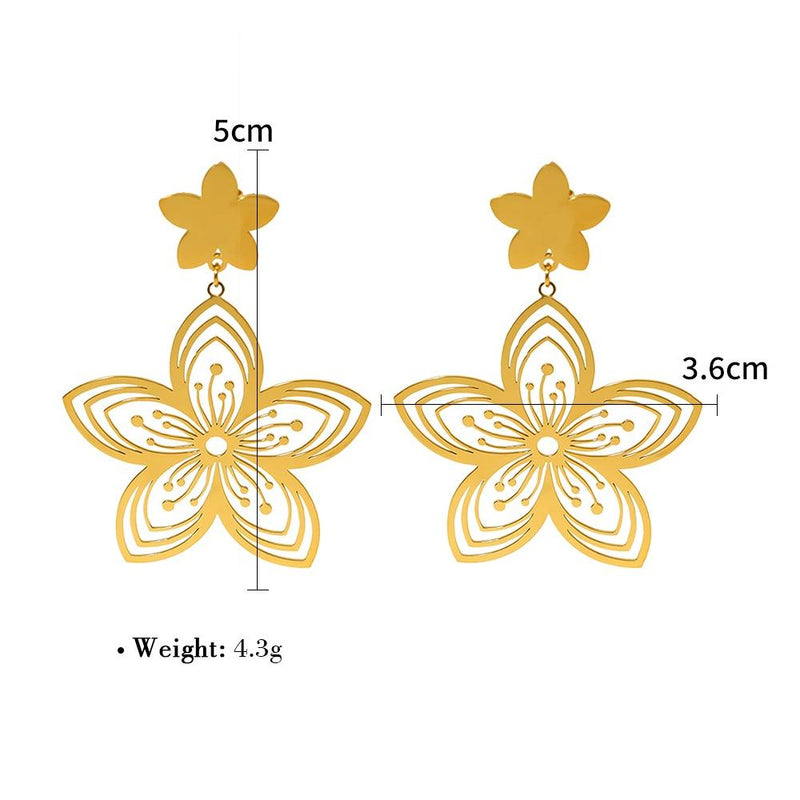gold flower drop earrings, view 8 - MRSLM