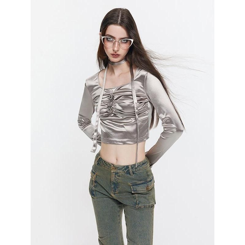 Silver Metallic Y2K Top