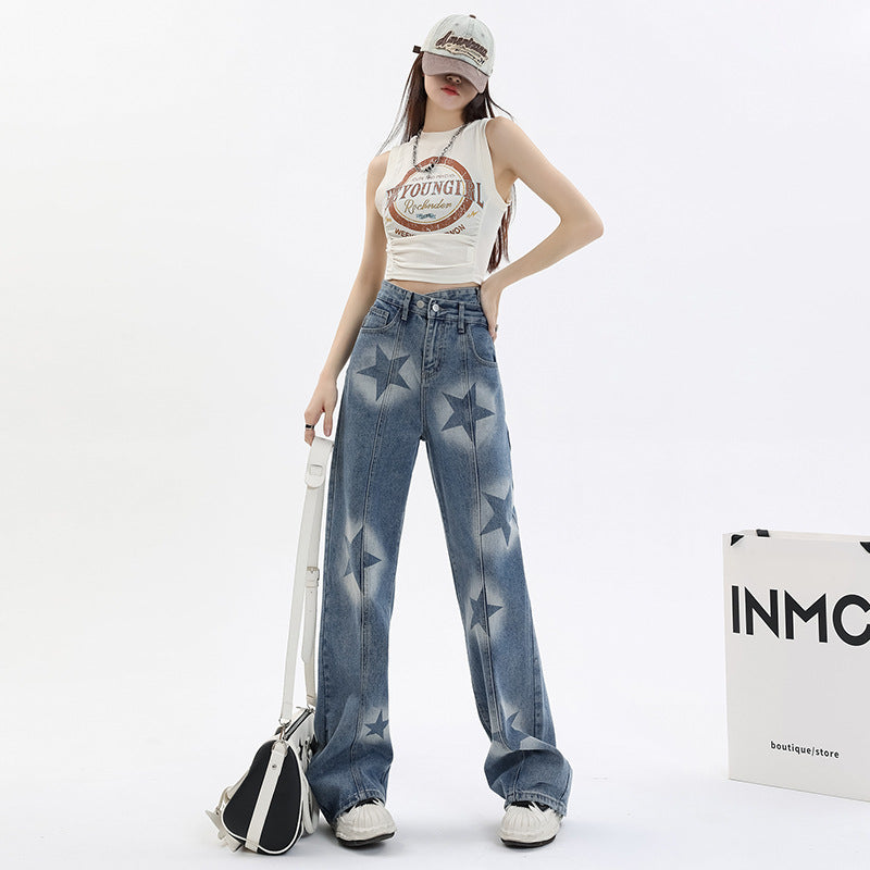 Loose Wide Leg XINGX Vintage Print Jeans