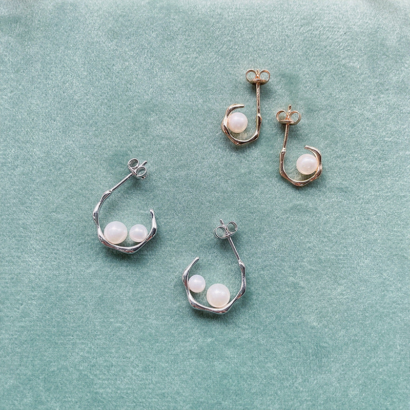 natural pearl geometric stud earrings, view 6 - MRSLM
