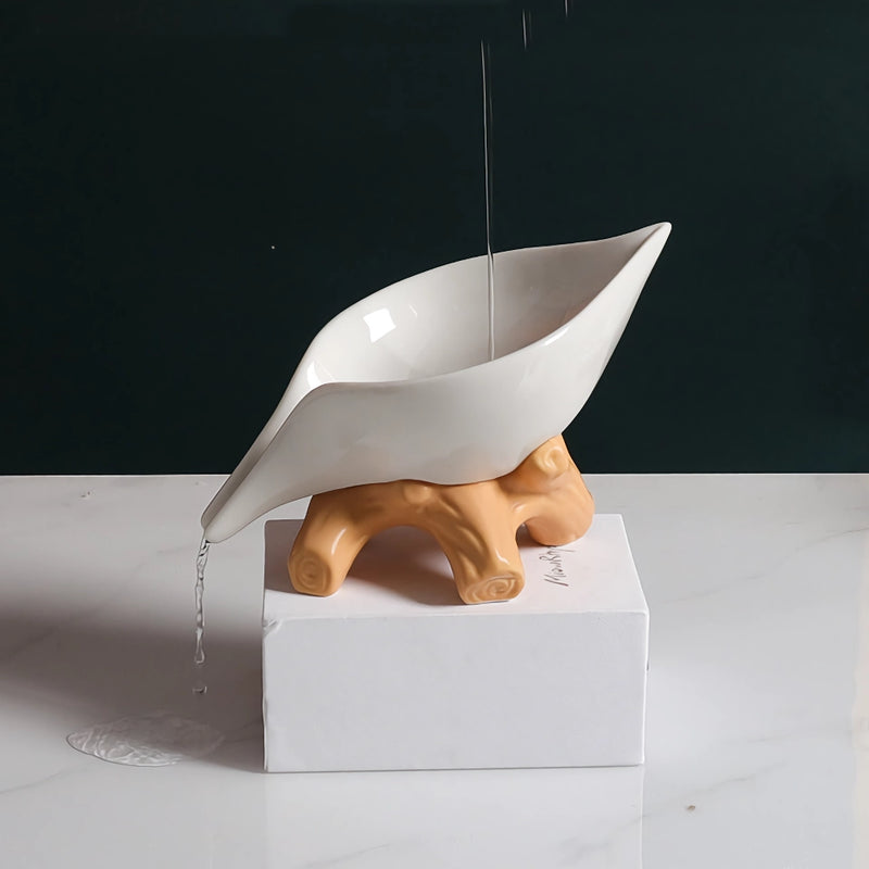 ceramic leaf soap holder with base, view 11 - MRSLM