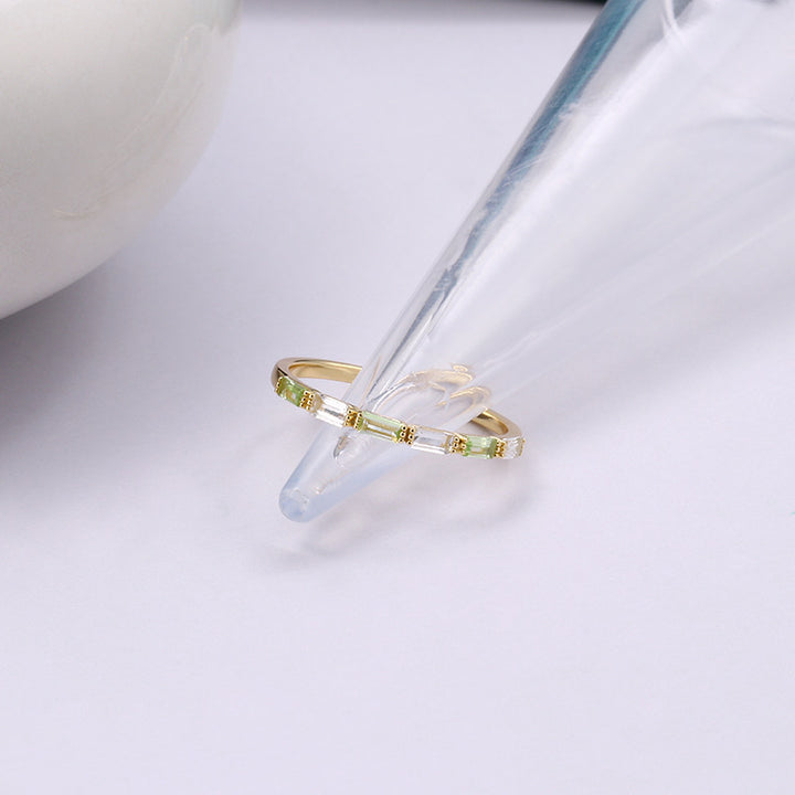 Simple And Versatile Rectangular Natural Crystal Folding Ring