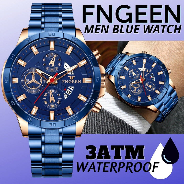 Men's Watch Stainless Steel Quartz Classic Business Wristwatch For Men - Blue