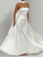 strapless satin maxi dress, view 3 - MRSLM