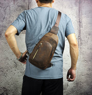 Men's crazy horse leather messenger bag, view 5 - MRSLM