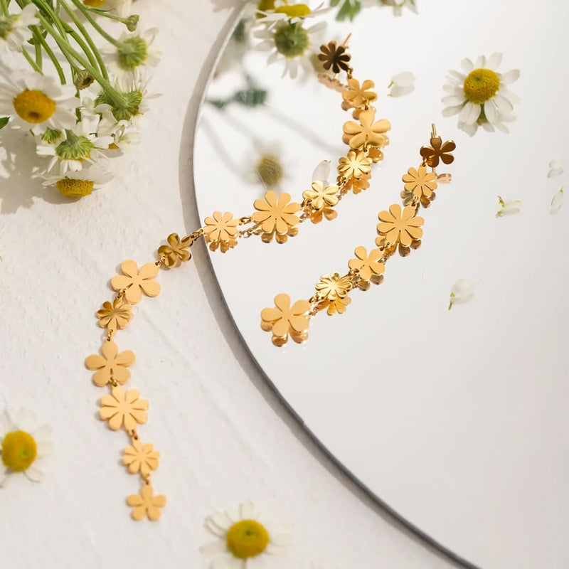 gold plated asymmetrical daisy earrings, view 5 - MRSLM