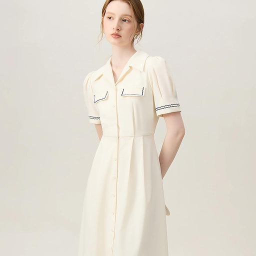 beige polo collar mid-calf dress - MRSLM