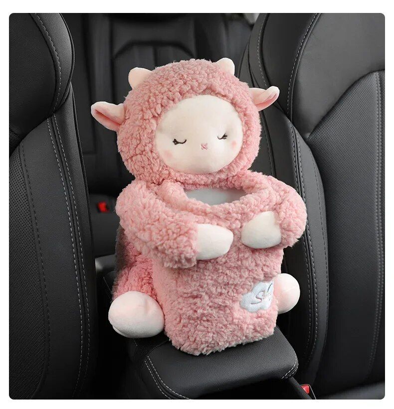 Plush car organizer with tissue box and trash bin, view 9 - MRSLM