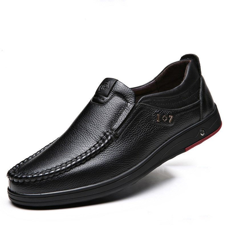 Men's Leather Breathable Slip-On Business Shoes with Non-Slip Comfy Bottom