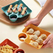 Square snack platter with sauce compartment, view 7 - MRSLM