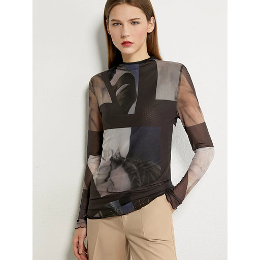 minimalist long-sleeved mesh t-shirt for women, view 2 - MRSLM