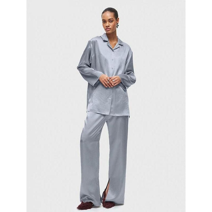 Elegant Two-Piece Set: Long Sleeve Shirt & High Waist Wide Leg Pants