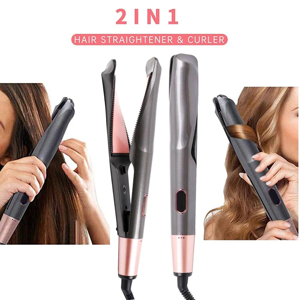 Revolutionary 2-in-1 Hair Styler: Ceramic Straightener & Curler Iron with Fast Heat & Ionic Tech