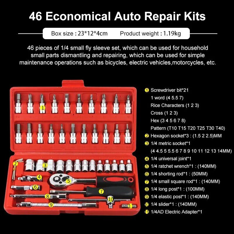 46-piece 1/4 inch socket set with ratchet, view 6 - MRSLM