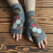 embroidered floral knitted half finger gloves, view 3 - MRSLM