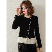 women's lace contrast patchwork jacket, view 5 - MRSLM