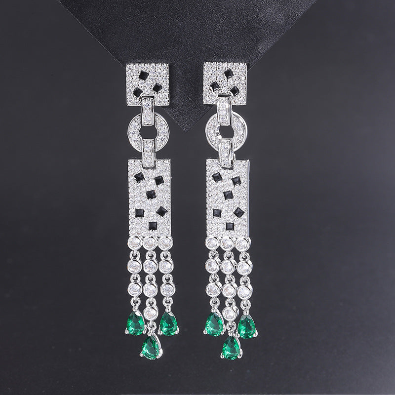Flowsue Silver Gilt Micro Inlaid Emerald Earrings Simulate Emerald Pendant
