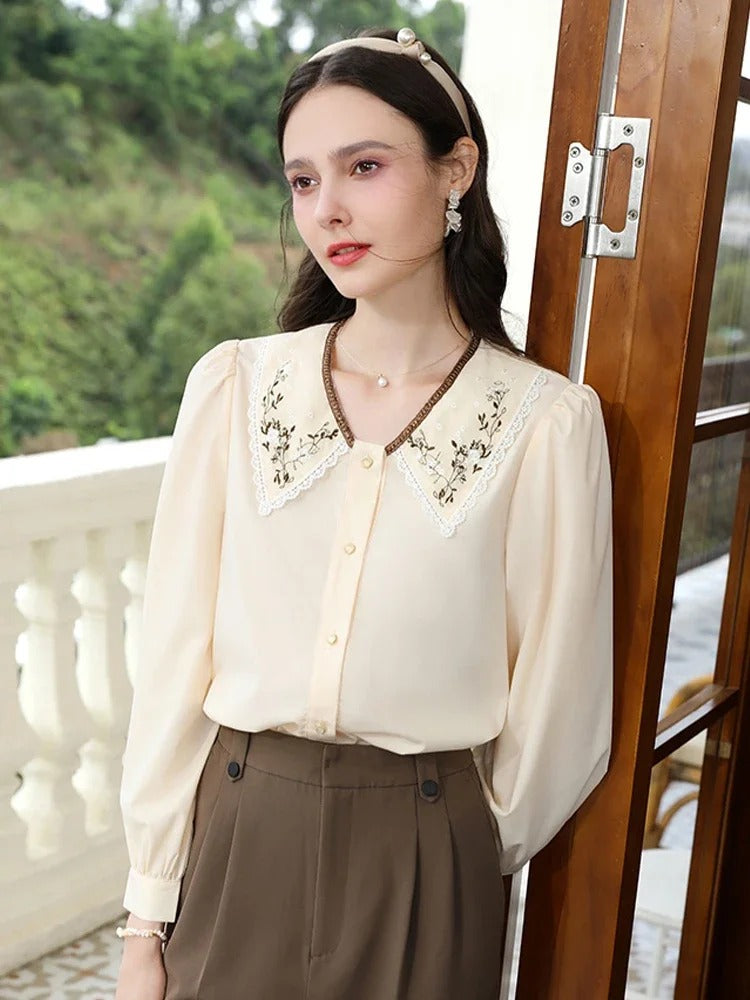 embroidered puff sleeve blouse, view 4 - MRSLM