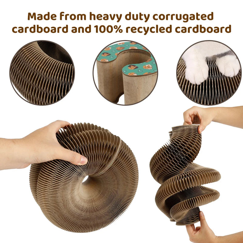 foldable cat scratcher with bell ball, view 6 - MRSLM