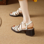 open toe chunky heel leather sandals, view 24 - MRSLM