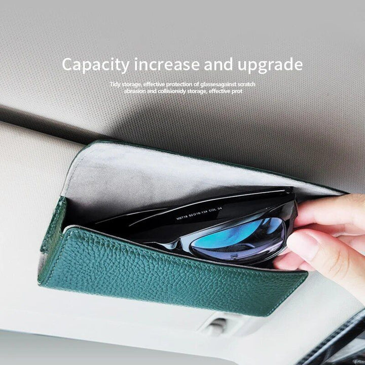 Luxury Cowhide Leather Sunglasses Case for Car Visor