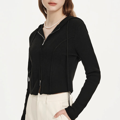 zip-up herringbone knit cardigan, view 2 - MRSLM