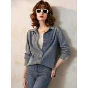 spring casual denim shirt with embroidery, view 7 - MRSLM