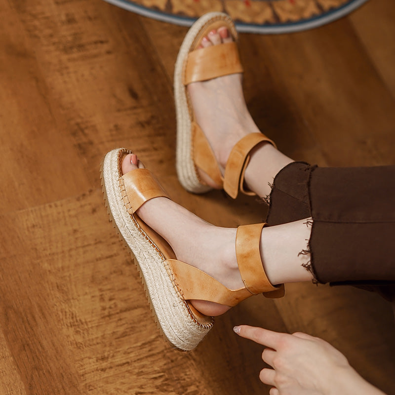 yellow leather platform sandals, view 3 - MRSLM