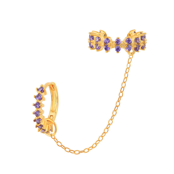 Crystal Hoop And Gold Chain Are Connected With Matching Cuff Earrings