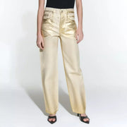 high waist gold coated straight jeans, view 2 - MRSLM