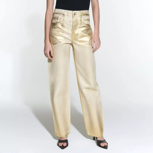 high waist gold coated straight jeans, view 2 - MRSLM