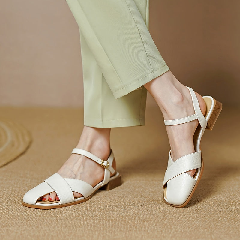 Casual low-heel summer leather sandals, view 5 - MRSLM