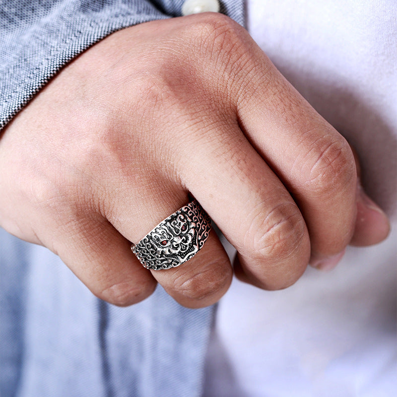 men's silver retro adjustable ring - MRSLM