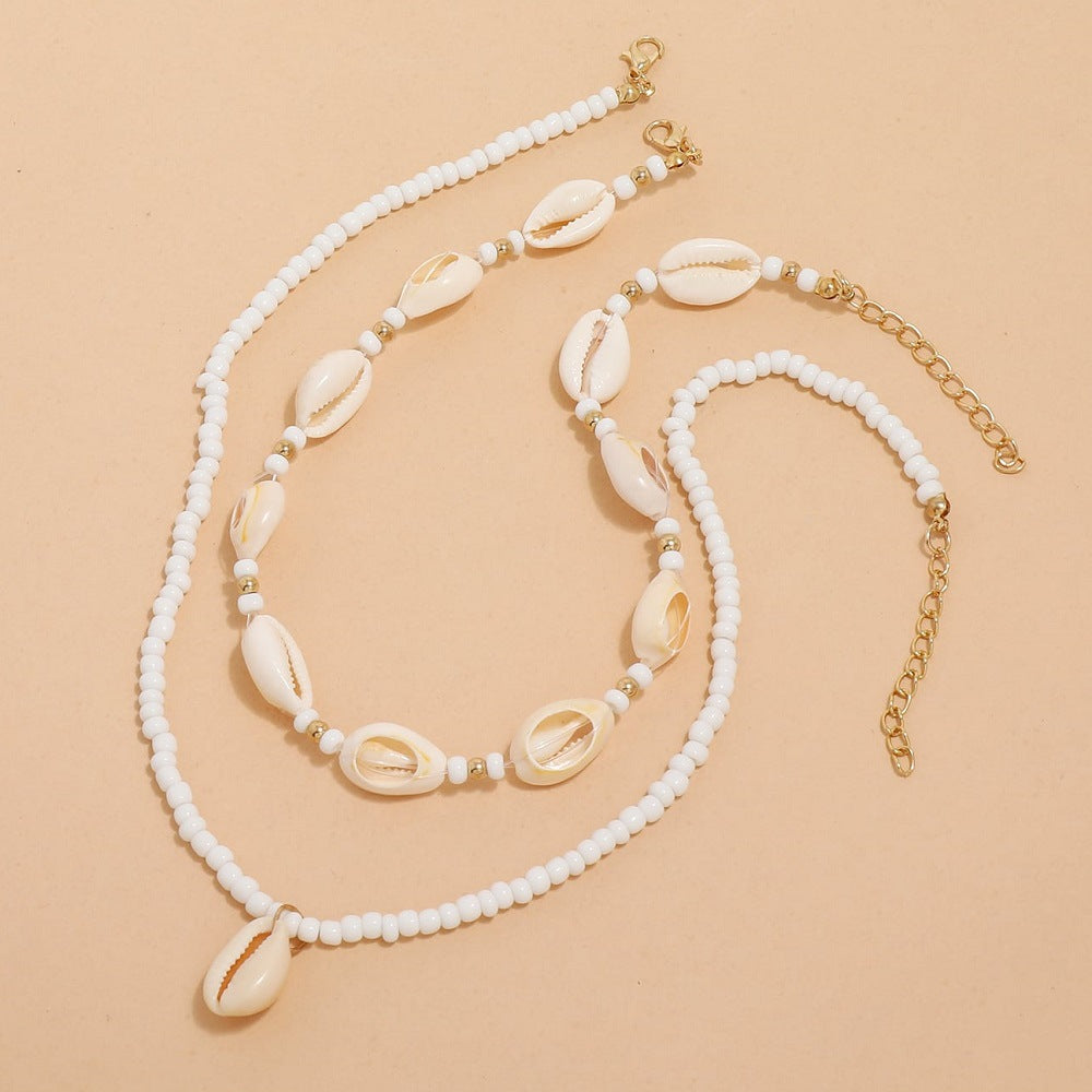 Bohemian Summer Sea Shell Choker Necklace Set