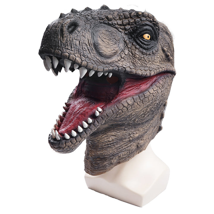 Máscara de látex de dinossauro para atividades em festas, escolas e palcos, com cabeça de tiranossauro.