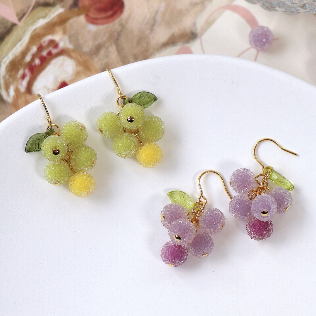 Frosted Berry Fruit Grape Earrings