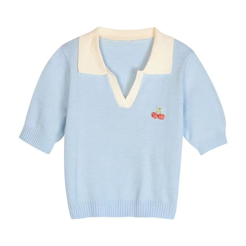 3d cherry loose short sleeve knit top, view 7 - MRSLM