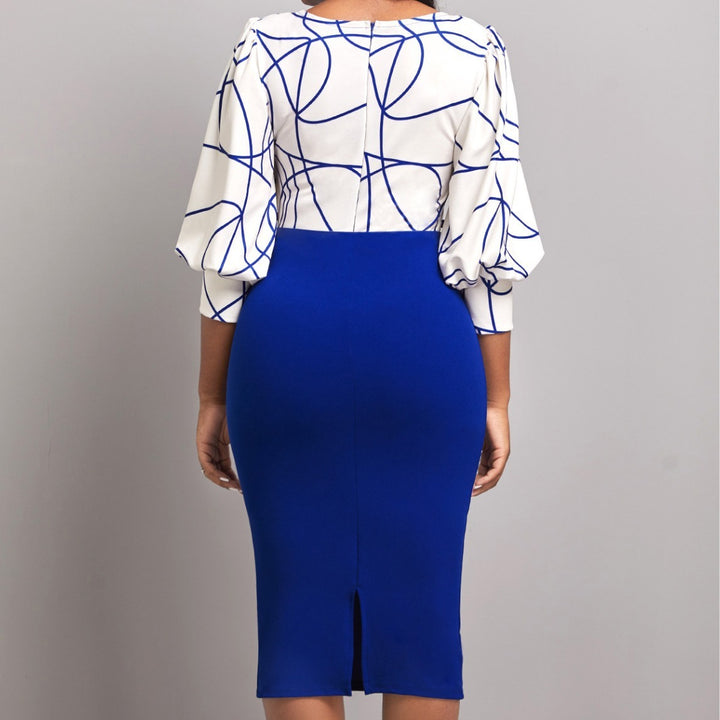 Color Matching Sheath Dress Plus Size Women&