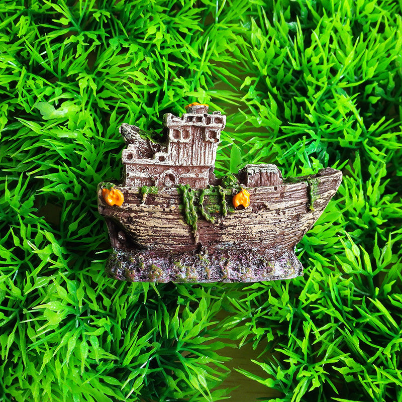 sunken shipwreck aquarium ornament, view 2 - MRSLM