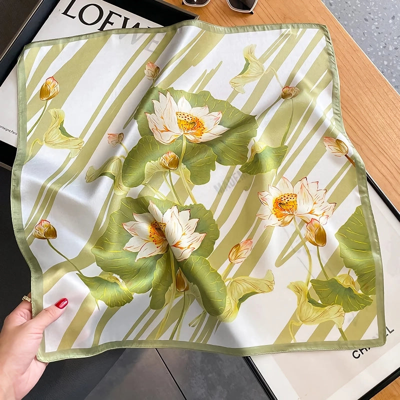 green pure silk square scarf, view 3 - MRSLM