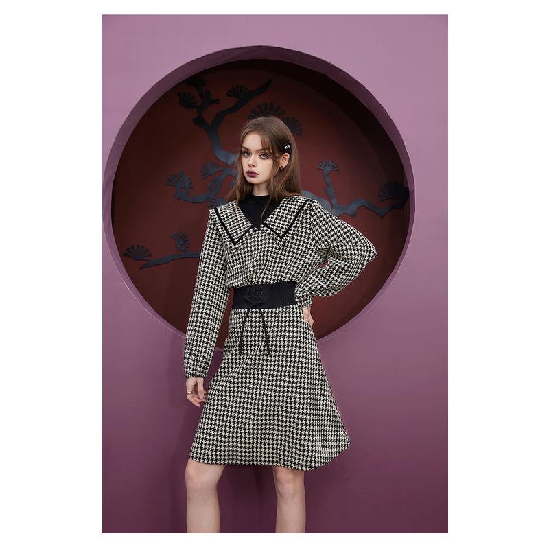 retro plaid long sleeve dress, view 7 - MRSLM