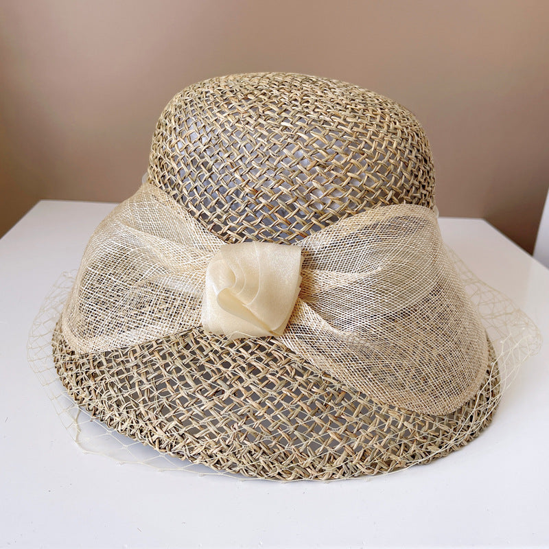 straw big bowknot bucket hat, view 7 - MRSLM
