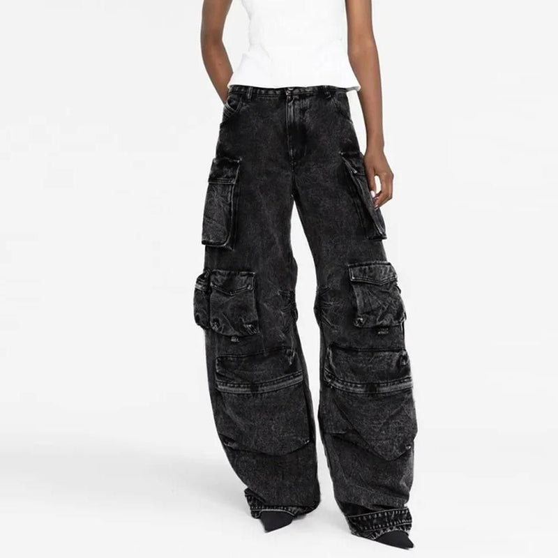 Calça jeans casual camuflada de cintura alta