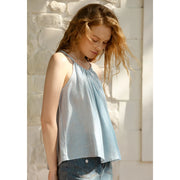 blue striped linen halter crop top, view 4 - MRSLM