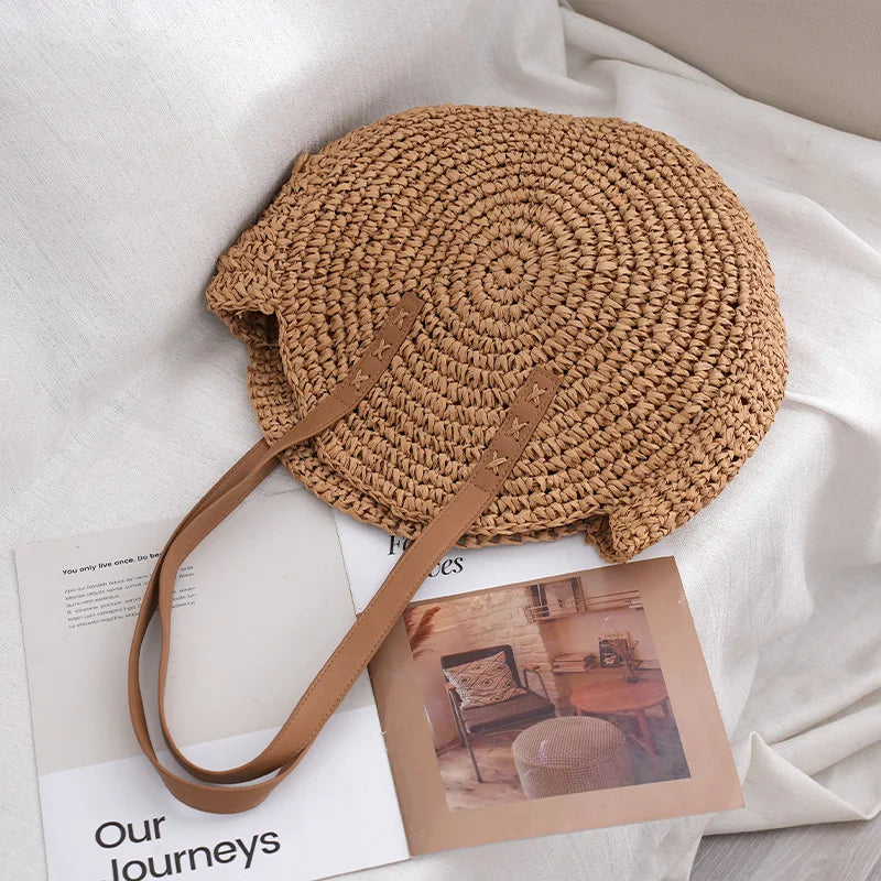 Round Straw Beach Bag