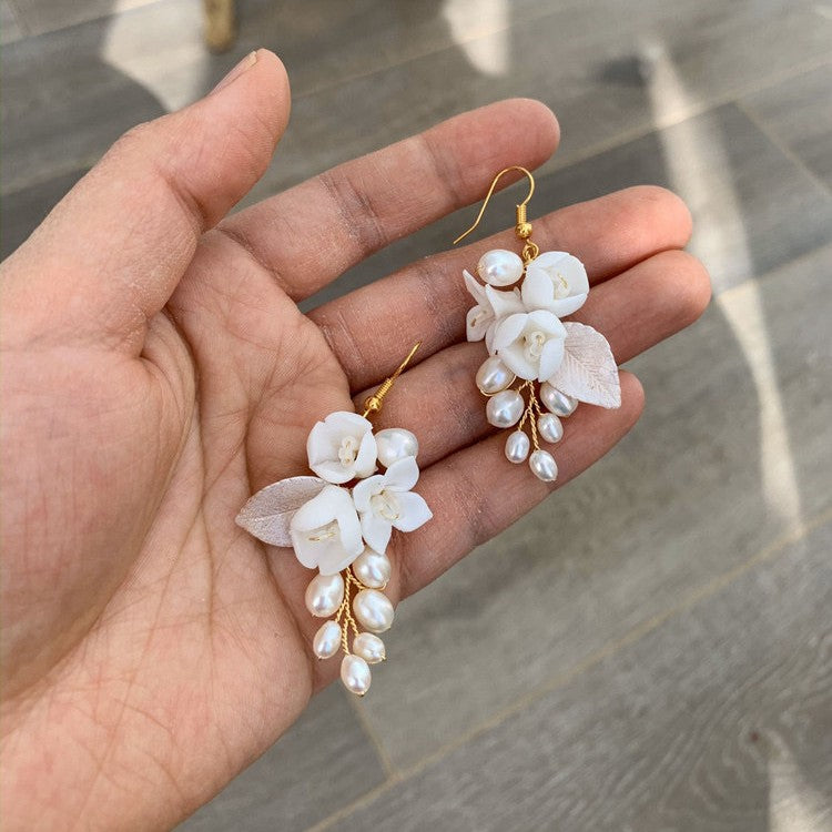 Earrings White Ceramic Flower Earhook