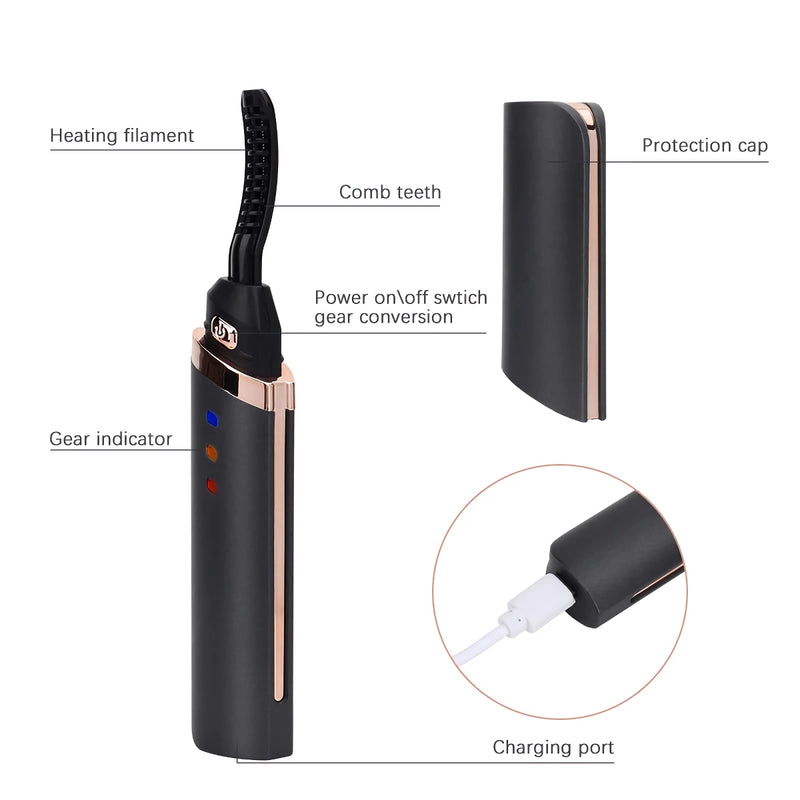 Schnell aufheizende, wiederaufladbare Wimpernzange mit USB-Anschluss für langanhaltende, natürlich aussehende Wimpern.