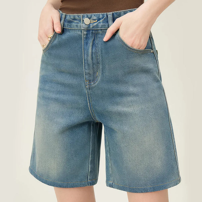 Vintage-Jeansshorts mit hohem Bund und ausgewaschener Optik