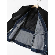 patchwork denim blazer for women, view 6 - MRSLM