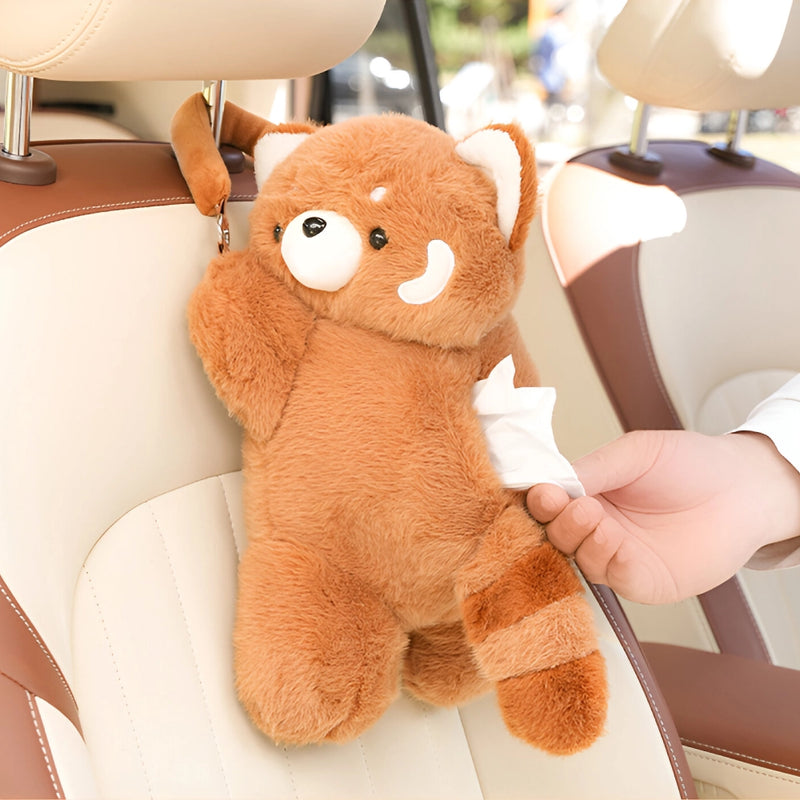 2-in-1 plush car tissue box and trash can, red panda, view 5 - MRSLM